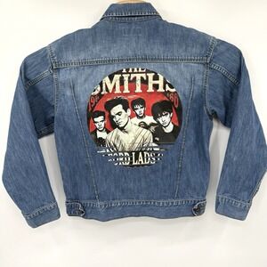 Guess Jeans Boys M 12-14 Blue Denim Youth Jean Jacket Custom The Smiths Patch